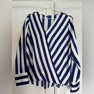 Apt. 9 Navy and White Striped Wrap Blouse